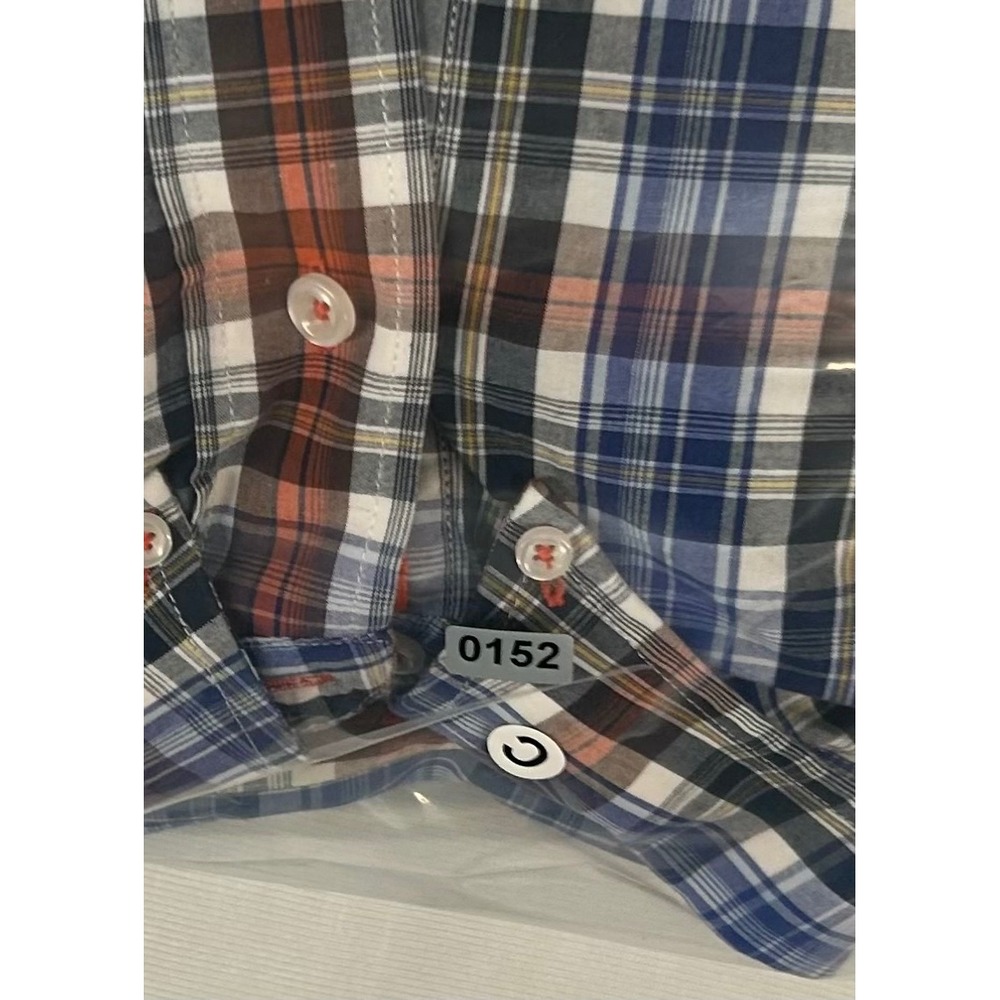 Panhandle Rough Stock Mens Large Plaid Button Down Shirt Blue Orange ROD8002 - Picture 5 of 5
